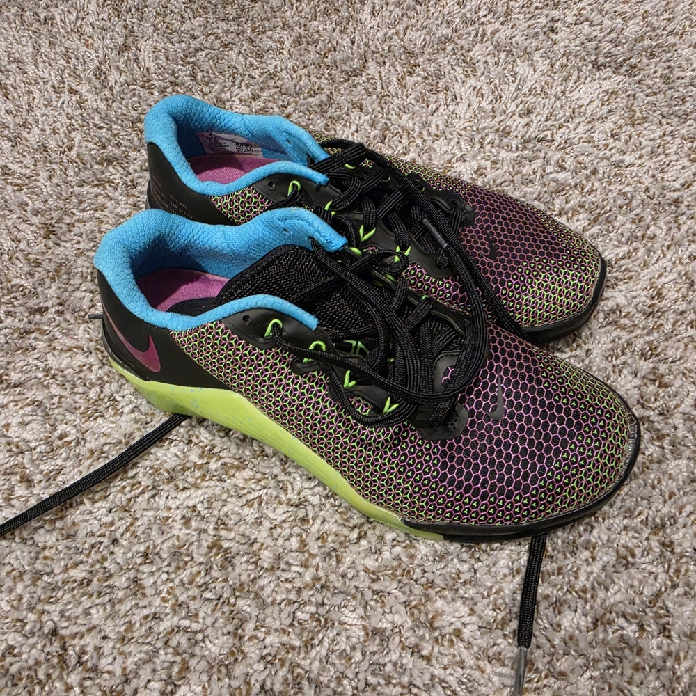 Nike Women's Black Purple Neon Green Athletic Trainers